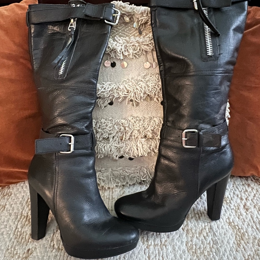 Carlos Santana: Black Leather Knee-High Boots